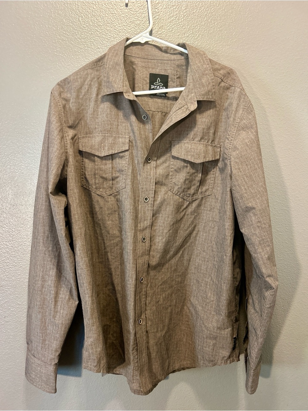 prAna Ascension Men’s Large Brown Long Sleeve Shirt Outdoor Hiking Travel